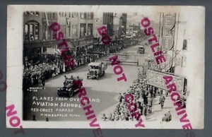 Minneapolis MINNESOTA RPPC 1918 WW1 Red Cross Parade AIRPLANES ON STREET US ARMY - Picture 1 of 3