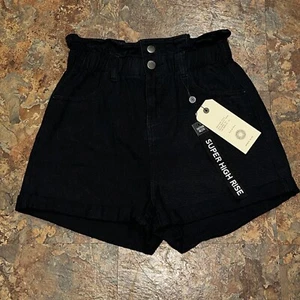 Denim Blvd Los Angeles Jean Shorts Women’s Size S Black Elastic Waist Cuffed - Picture 1 of 7