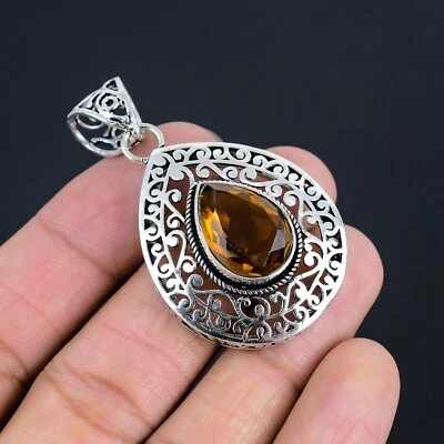 Honey Topaz Gemstone Handmade 925 Sterling Silver Jewelry Pendant For Gifts - Image 1 of 4