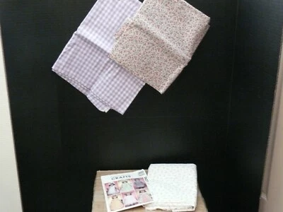 Doll Pattern (McCall's 3627) and Three Pieces of Material - Pink Floral, Purple - Image 1 of 4