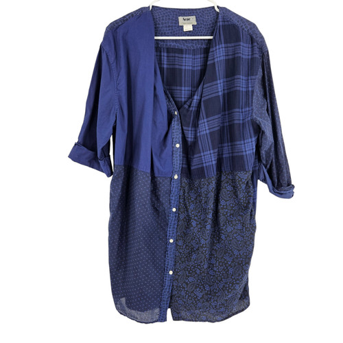 ACNE STUDIOS Abito Camicia Acne Pop Classics Blu Patchwork Lagenlook Bottoni Mini Taglia 40