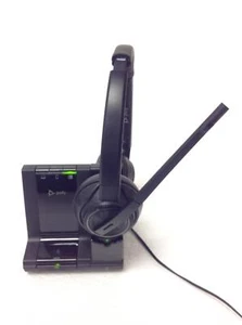 Plantronics Poly W8220T Stereo Office Wireless Headset w/ Base Charger, WORKING - Zdjęcie 1 z 10