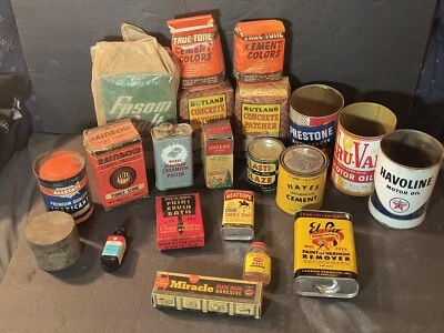 Lata de publicidade antiga hardware óleo pode lote de 20 a maioria é totalmente automotiva  - Imagem 1 de 4