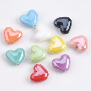 10pcs 13x15mm Flat Heart Shape Shiny Glossy Glazed Ceramic Porcelain Loose Beads - Picture 1 of 16