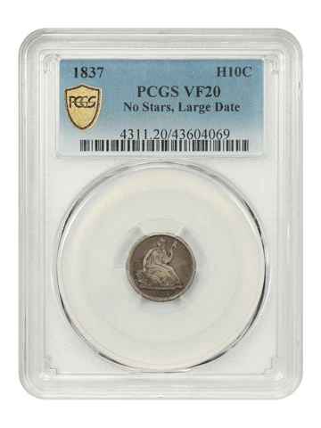 1837 H10C PCGS VF20 (No Stars, Large Date) Cover