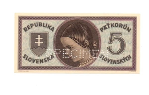 5 KORUN UNC SPECIMEN BANKNOTE FROM GERMAN OCCUPIED SLOVAKIA 1945 PICK-8 - Picture 1 of 2