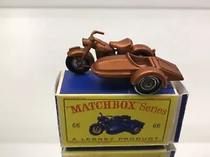 MATCHBOX 66 HARLEY DAVIDSON WITH SIDECAR -BRONZE 3inch- GOOD IN REPRO BOX - 502 - Imagen 1 de 7