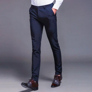 Men Formal Dress Pants Stretch Slim Casual Business Skinny Trouser Modern - Picture 1 of 15