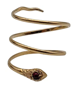 VINTAGE Solid 18k Yellow Gold / Ruby Eyes Ladies Triple Coil Snake Ring - Picture 1 of 4