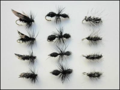 TROUTFLIES UK Fliegen ohne Widerhaken, 12er Pack, Erle, Griffiths Gnat, traditionelle Ameise, 16.14.18