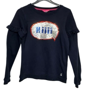 JOULES Girls Age 11-12 146-152cm Navy Tiana Sequin Sweatshirt Top Cotton Mint - Picture 1 of 8