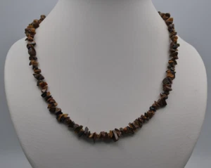 Collana scheggiata occhio di tigre, catena di pietre preziose marroni, lunghezza circa 46,5 cm - Foto 1 di 1