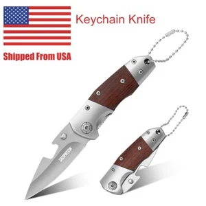 Mini Folding Knives EDC Pocket Knives with Wood Handle Keychain Pocket Knife - Picture 1 of 10