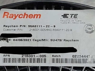 Cable de conexión/plomo blanco Raychem/TE 55A0111-22-9 #22awg XL-ETFE Spec 55/100 pies Foto 1 de 4
