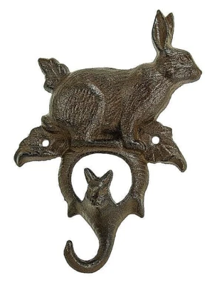 Bunny Rabbit Key Holder Cast Iron Hanger Hook Wall Mounted Rustic Antique Brown - Image 1 of 2