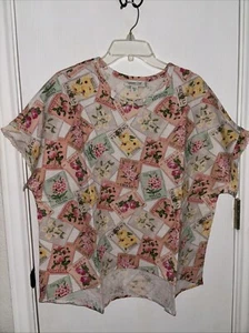 NWOT Coldwater Creek Medium Petite Garden Flowers  Pastel 100% Cotton Flowy S/S - Picture 1 of 12