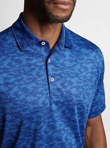 NEW MENS PETER MILLAR Blue FISH CAMO Summer PERFORMANCE Polo GOLF SHIRT Large - Picture 1 of 6
