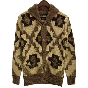 RRL Ralph Lauren Handknit Linen-blend Shawl-collar Cardigan Size XS Brown Used - Picture 1 of 8