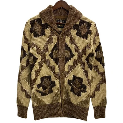 RRL Ralph Lauren Handknit Linen-blend Shawl-collar Cardigan Size XS Brown Used - Image 1 of 4