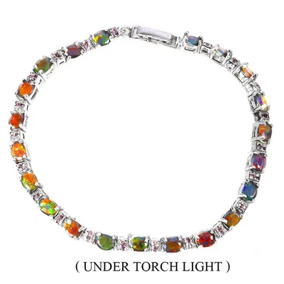 Pulseira de prata esterlina 925 oval opala preta 5x4mm pedra preciosa rodolita 7,5 polegadas - Imagem 1 de 4