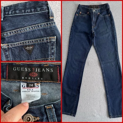 Vintage Guess Jeans 060 Bootleg Sz 24 Made In USA Black Tag 90s Y2K Dark Blue - Image 1 of 4