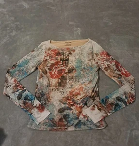 Top floral de malla lila dulce Y2K manga larga cuello barco talla M. - Imagen 1 de 7