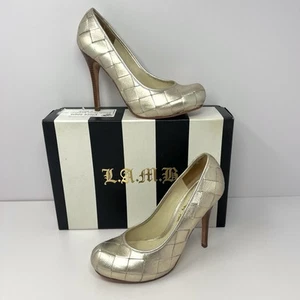 Vintage L.A.M.B Womens DALY II High Heel Pumps Sz 6.5 Gold Leaf Gwen Stefani EUC - Picture 1 of 12