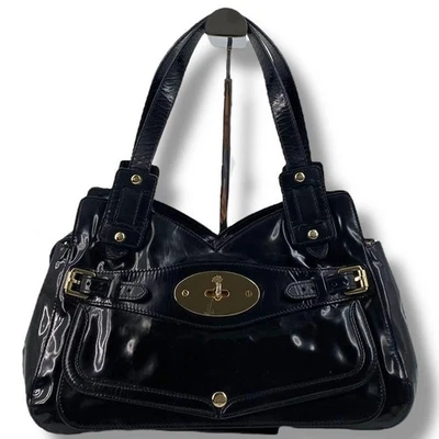 MULBERRY Smithfield Shoulder Bag Hand Bag Patent Leather Black x Gold Hardware - Image 1 of 4