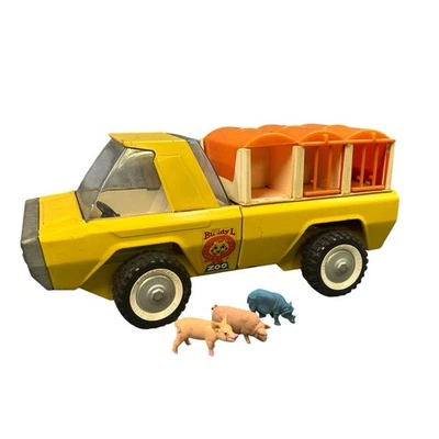 Camión zoológico viajero Buddy L vintage años 60 amarillo acero prensado Foto 1 de 4