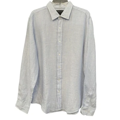 The Men’s Store Bloomingdale’s Blue White Stripe Linen Shirt L Long Sleeve - Image 1 of 4