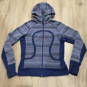 Lululemon Wish Blue Poncho Stripe Hard to Fine Yoga Running Scuba Hoodie Sz 10 - Picture 1 of 8