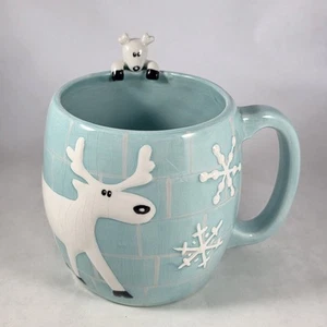 222 Fifth Arctic Holiday 3D Moose Mug 4" blue Igloo Snowflakes - Picture 1 of 9