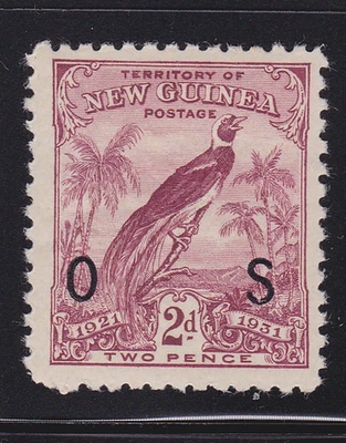 PAPUA NUEVA GUINEA: 1932 2d Claret FECHADO PÁJARO PARAÍSO OPT OS COMO NUEVO/MH (RK33,36) Foto 1 de 2