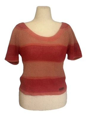 Top tejido a rayas Burberry Brit L, manga corta cuello redondo, algodón rosa/coral Foto 1 de 4