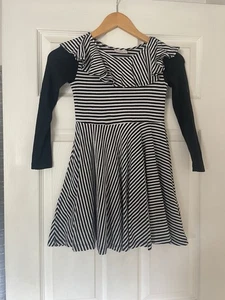 Hannah Andersson Girls' Size 120 (6-7) Black White Striped Long Sleeve Dress - Picture 1 of 3