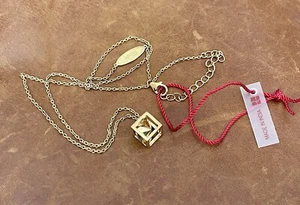 NWOT Cube Square 3D Gold Vermeil Over Sterling Pendant Chain Necklace 16”-18” in - Picture 1 of 13