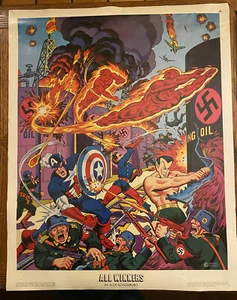 ALL WINNERS Human Torch Captain America ALEX SCHOMBURG poster Marvel RARE 1984 - Picture 1 of 2