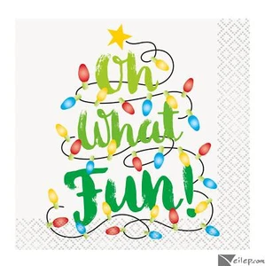 Oh What Fun! Christmas Cocktail 10" Paper Beverage Napkins, 16 CT, White Green - Picture 1 of 1