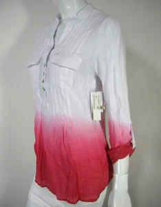 Zac & Rachel NWT Adjustable Long Sleeves Blouse Top S Small White Pink - Picture 1 of 12