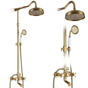 Shower Faucet System Antique Brass Exposed Rain Shower Head Combo with Tub Spout