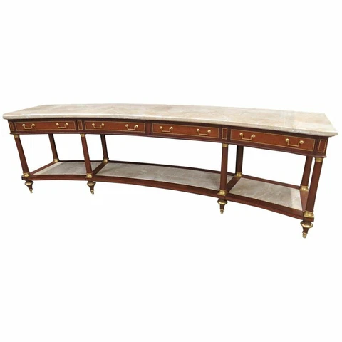10ft Curved Maison Jansen Louis XVI Marble Top Console Conference Sofa Table Cover