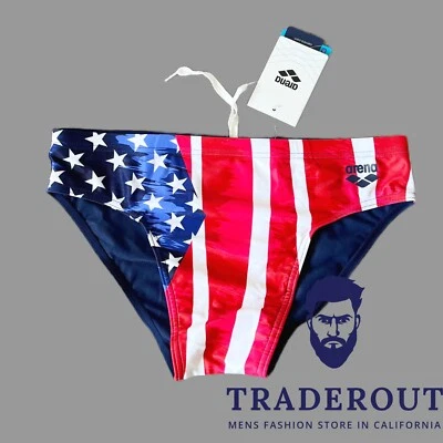 Arena men blue red white USA Swim Brief bikini swimsuit size 30 32 34 36 - Image 1 of 4