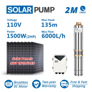 4" Submersible Deep Well Solar Water Bore Pump 110V 2HP Borehole Irrigation Farm - Picture 1 of 11