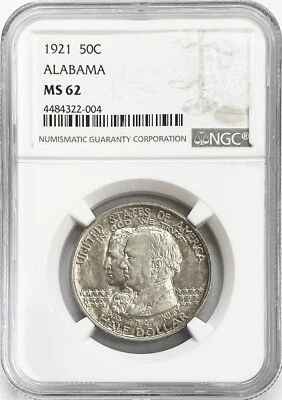 1921 US ALABAMA CENTENNIAL 50c COMMEMORATIVE SILVER COIN NGC MINT STATE 62 - Image 1 of 2