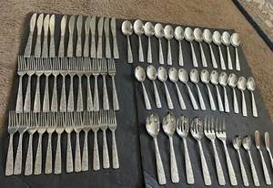 Cambridge Conquest 70 Piece Lot Stainless Flatware Frosted Glossy Circles - Picture 1 of 4