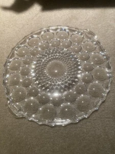Round heavy crystal delicate platter elegant edges handles circle-cut under-side - Picture 1 of 3