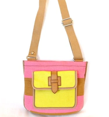 NUEVO FOSIL SHAY TOP CREMALLERA ROSA+RAYAS MARRONES+BOLSILLO LONA BANDOLERA, BOLSO DE MANO, MONEDERO Foto 1 de 4