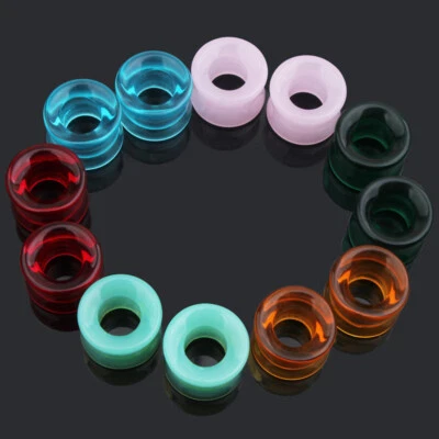 Paar 8-16mm Plug Flesh Tunnel Saddle Ohr Piercing Mehrfarbig Glas Tube Expander - Bild 1 von 4