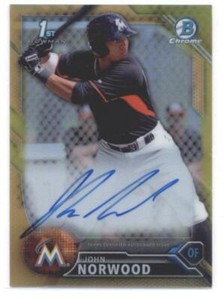 2016 Bowman Chrome Prospects Autographs Refractors Gold BCPA-JN John Norwood /50