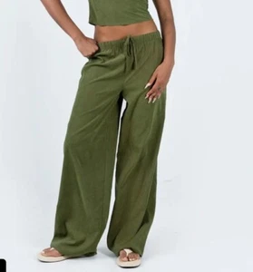 Princess Polly Green Wide Leg Pull On Baggy Pants Elastic Waist In Olive Size 2 - Picture 1 of 12